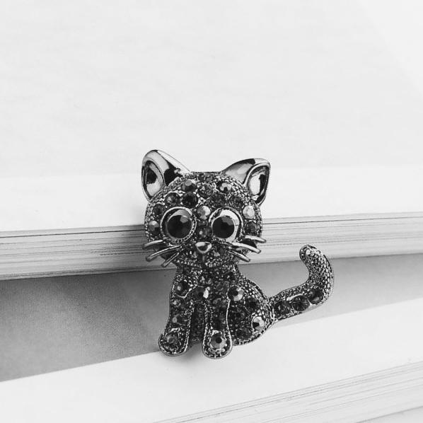 

Винтажная брошь-котенок со стразами - Модный ювелирный аксессуар