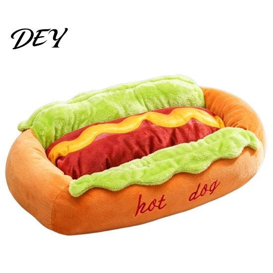 Einzigartiges Haustierhaus für Dackel Hot Dog Bett, Niedliches Gemütliches Kuschel-Häuschen mit Abnehmbarem Waschbarem Polster, Lustige Indoor-Katzenhöhle Brötchen Plüschbett Kleine Hunde Katzen Weich