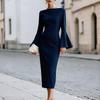 Women's Neck Slim Fit Long Sleeve Sleeve Dress for and Party