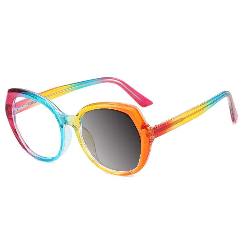 Latest Luxury Design Round Shape Transparent Leopard Lady Frame Color Shift Anti Blue Light Hyperopia Reading Glasses +2 +4 +6