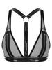 S-3XL Women Wet Look PU Leather Clubwear Set Zipper Cups Y-Back Bralette with Mesh Leggings Tights for Rave Party