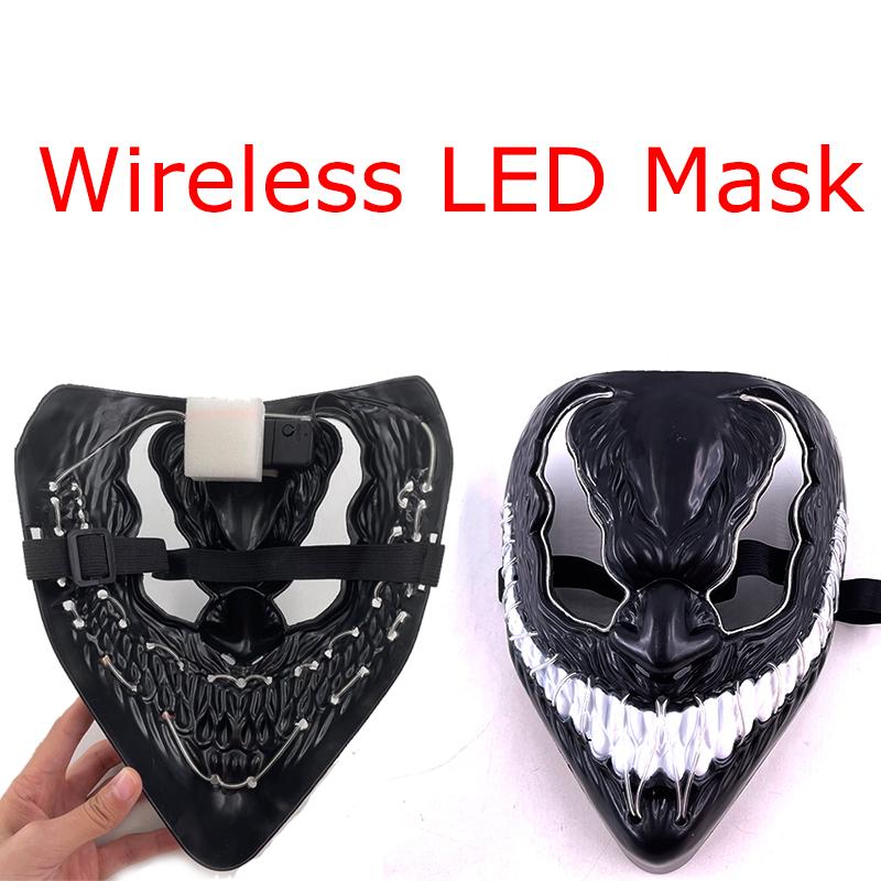 Kabellose Halloween Party Maske LED Leuchtende Maske Glühende Neon Cosplay Maske Horror Vollgesichtsmaske Requisiten