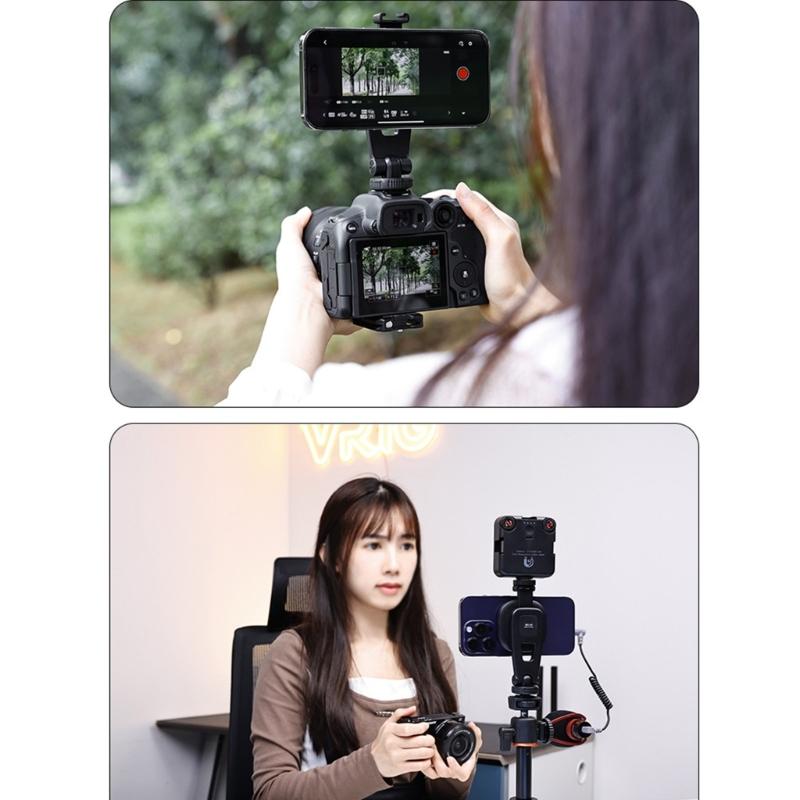 Metal Phone Tripod Mount 360 Smartphone Adapter with 1/4" Cold Shoe Mount Adjustable Cellphone Clamp Stand