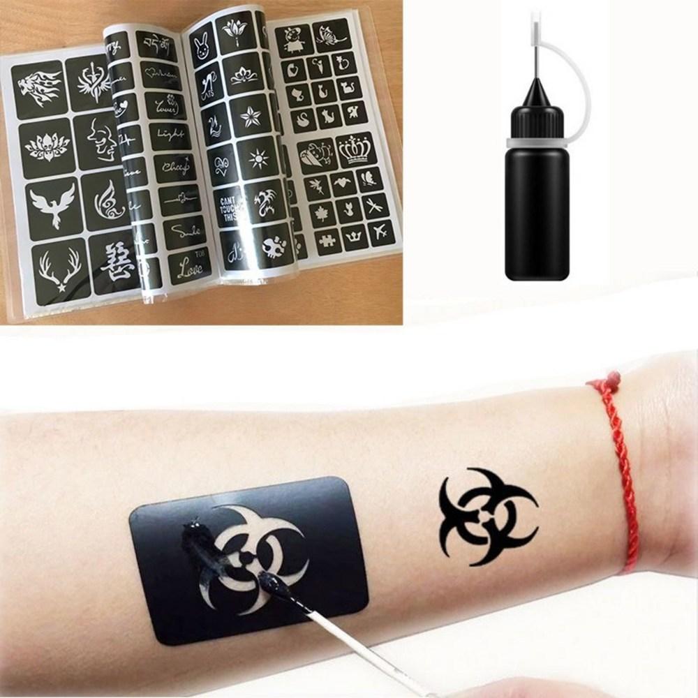 Semi-permanent Self-henna Tattoo Design Tattoo Tattoo Sticker Tattoo Jelly Dye Giveaway, 6 Bottles of Black Dye, 6 Pieces