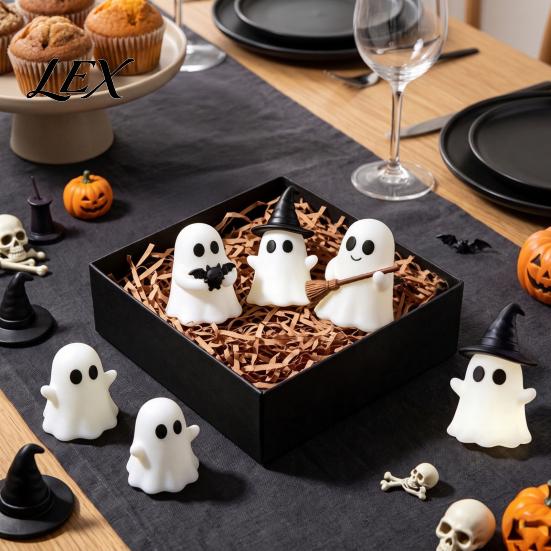 Holiday Ornaments Halloween Luminous Mini Ghost Figurines, Glow in The Dark Cute Party Favors for Kids Miniature Statue Micro Landscape, Tiered