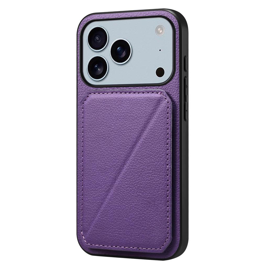 For iPhone 17 Pro Max Case Card Holder Kickstand Calf Textured Leather+PC+TPU Phone Cover