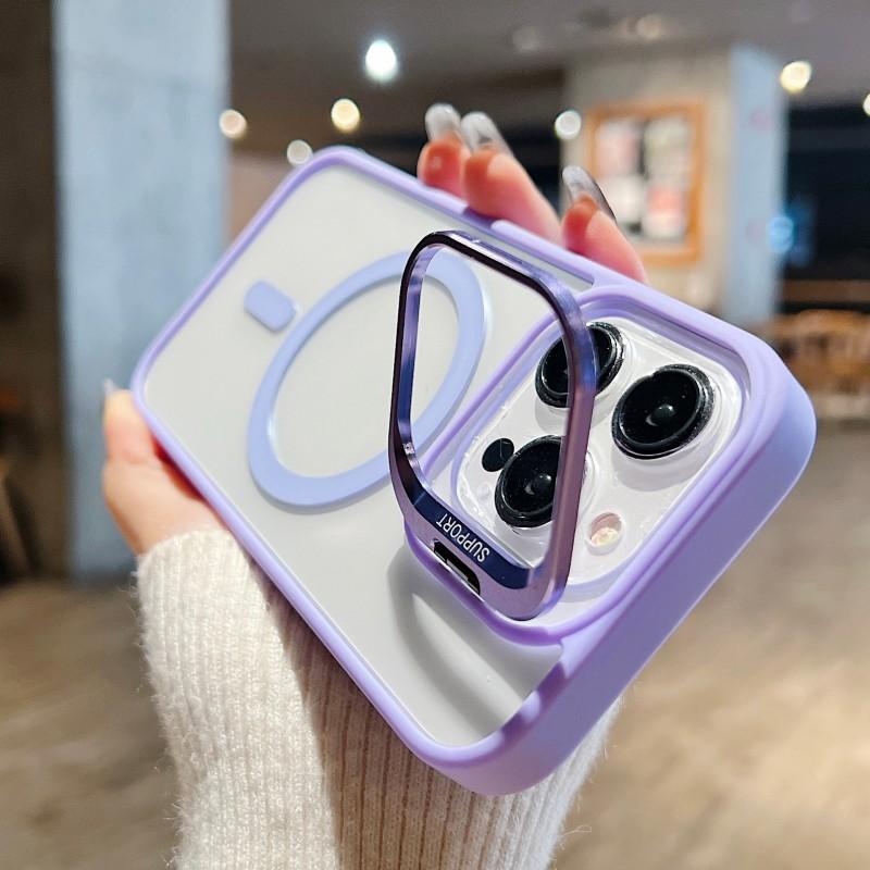 For Magsafe Stand Glass Lens Protector Case For iPhone 16 15 14 13 11 12 Pro Max 16 Plus Luxury Magnetic Shockproof Back Cover