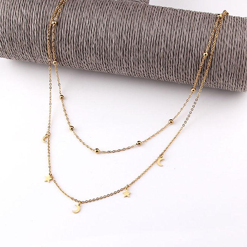 New Kpop Vintage Double Moon Star Necklace Pendant Clavicle Chain Birthday Gift Pendant for Women's Fine Jewelry