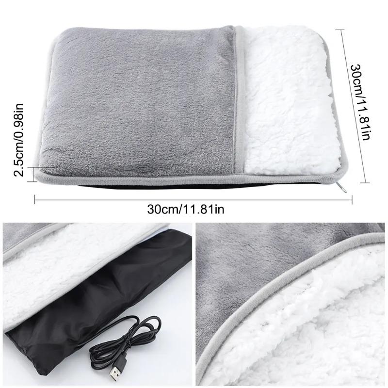 Household Feet Warmer Heater USB Soft Plush Thermal Blanket Feet Foot Warming Mat Heating Slippers for Home Office Bedroom
