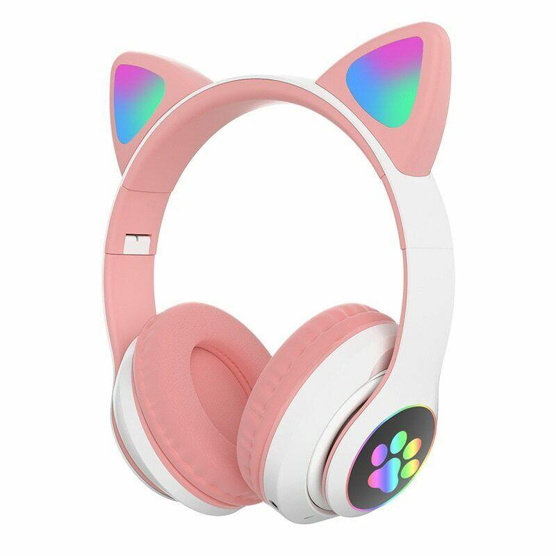 Wireless Cute Cat Ear Headphones Bluetooth Headset LED Stereo Music Helmet Phone with Mic Flash Lights Earphone for Kids Gifts