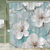 1Pc Beautiful White Floral Shower Curtain,Polyester Fabric Washable Flowers Bathroom Curtains,Home Decoration Curtain With Hooks
