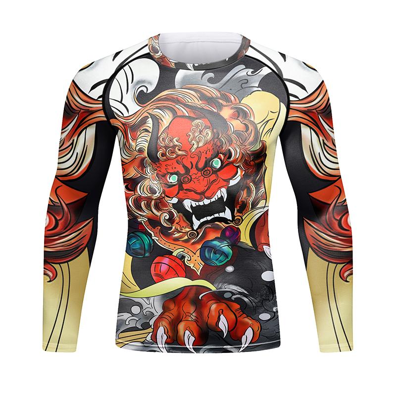 Custom Tattoo Men's Gym Compression Fitness Tshirt Masculine Sublimation Long Sleeve Rashguard BJJ Jiu Jitsu Boxing Jersey