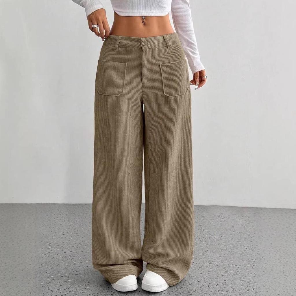 European American Loose Wide-Leg Women's Casual Pants with Pockets