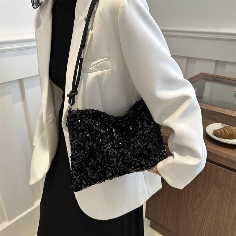 Trendy Sequin Handbag Women's 2024 Spring Latest Fashion Big Capacity Armpit Shoulder Bag Popular Small Square Bag