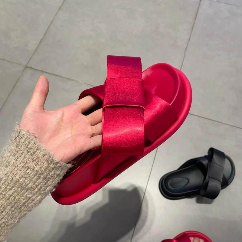 Sheepskin version~ summer new bow thick-soled casual sandals lazy slippers women's super soft-soled outer wear one-word drag