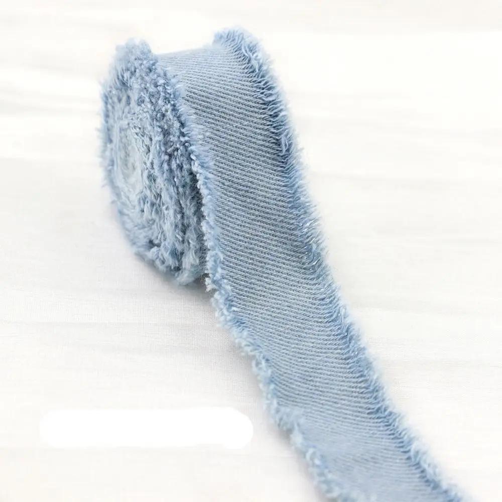 New 1.5Yards Denim Ribbon Blue Cowboy Solid Color DIY Sewing Crafts Hairclip Bows Jeans Cloth Fabric Bridal Bouquets