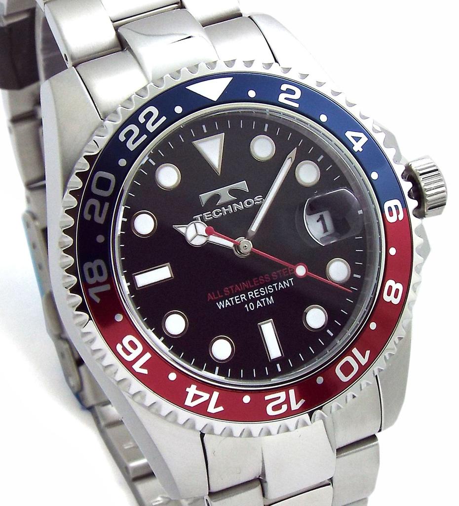 TECHNOS Technos Rotating 10 ATM Water Black Blue and Red Includes Strap Adjustment Tool Men's Watch, Diver's Watch, Bezel, Resistant, Dial, Bezel,