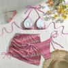 Printed With Skirt Halter Strappy Bikini Female Swimsuit Women Swimwear Three-pieces Bikini set Bather Bathing Suit Swim