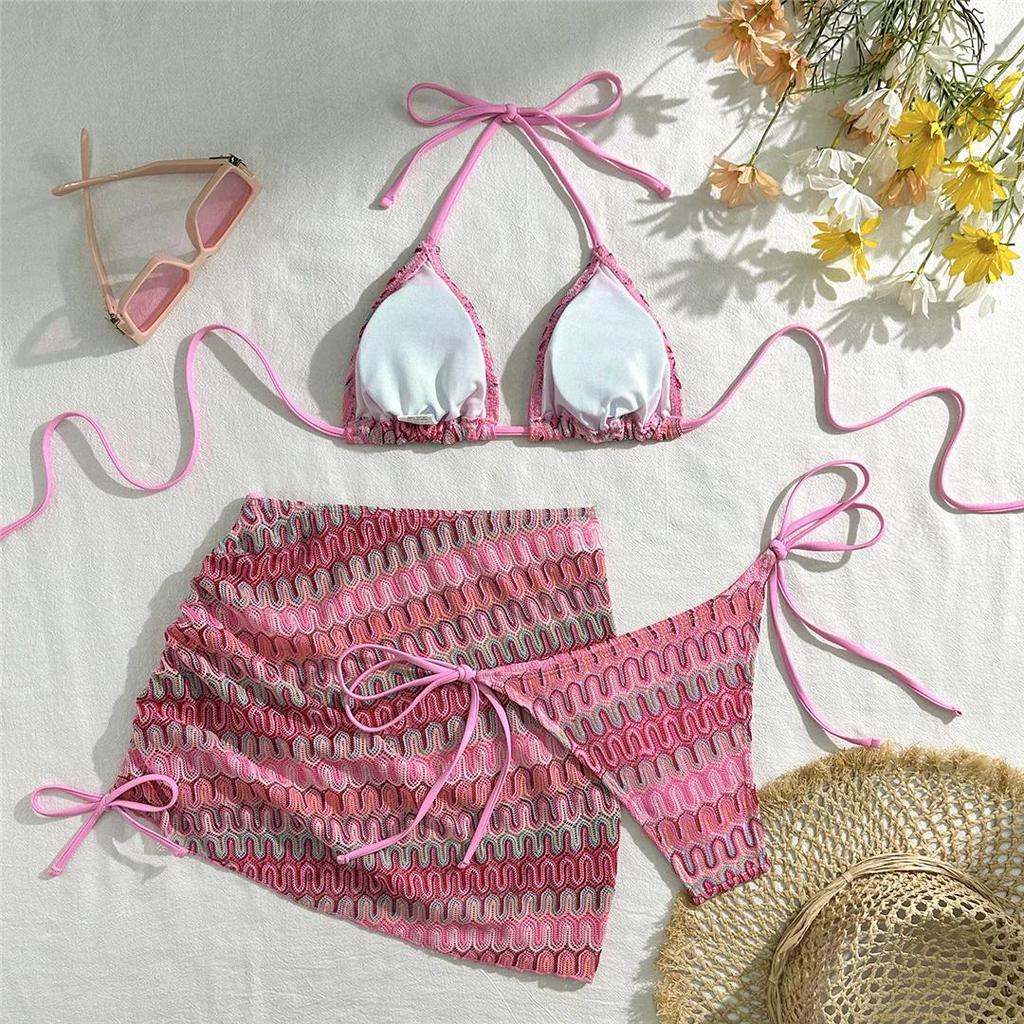 Printed With Skirt Halter Strappy Bikini Female Swimsuit Women Swimwear Three-pieces Bikini set Bather Bathing Suit Swim