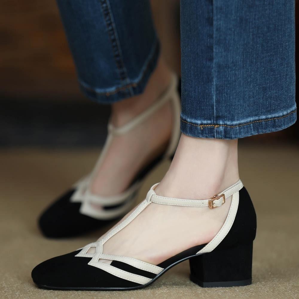 Coarse heel sandals women's summer new soft sole hollow shoes super fairy hollow fashion soft sole Internet celebrities