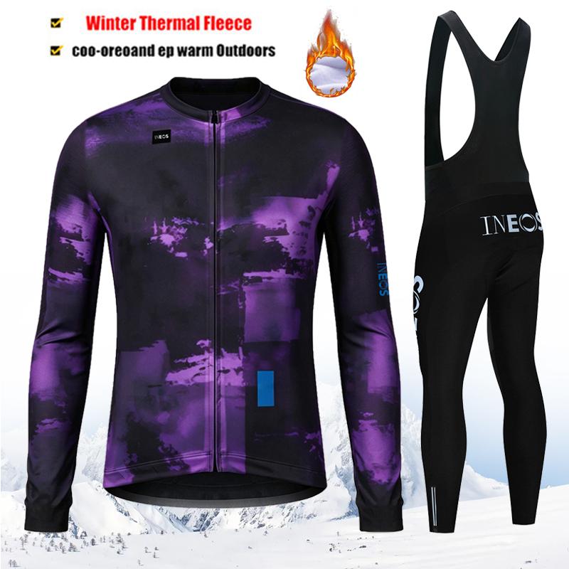 2027 Winter Rvouei Cycling Clothing Men Thermal Fleece Bicycling Clothing Set Outdoor MTB Bike Bib Pants Ropa Maillot Ciclismo