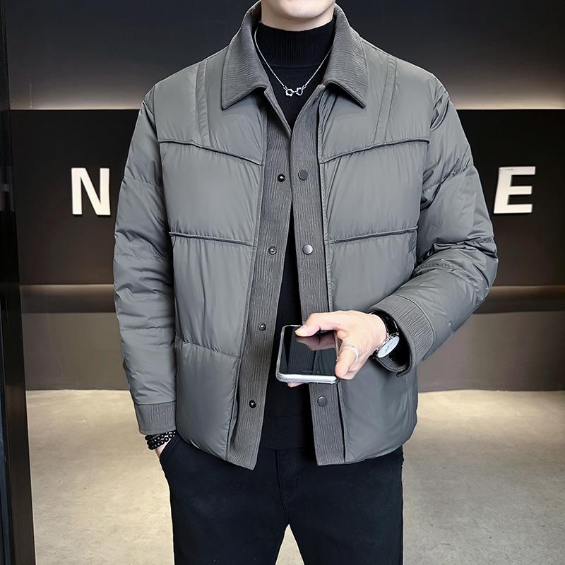 Herren Trendy Winter 2025 Daunenjacke - Strick-Patchwork, Kurze Länge, 90% Weiße Entendaunen, Kälteschutz Oberbekleidung