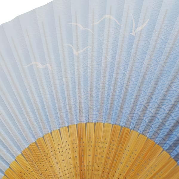 Kimono Falten Weißer Bambus Leicht Möwe und Seigaiha Muster [Stilvolles Iroha] Herrenfächer, Schnitzerei, Parfümiert, Blau,