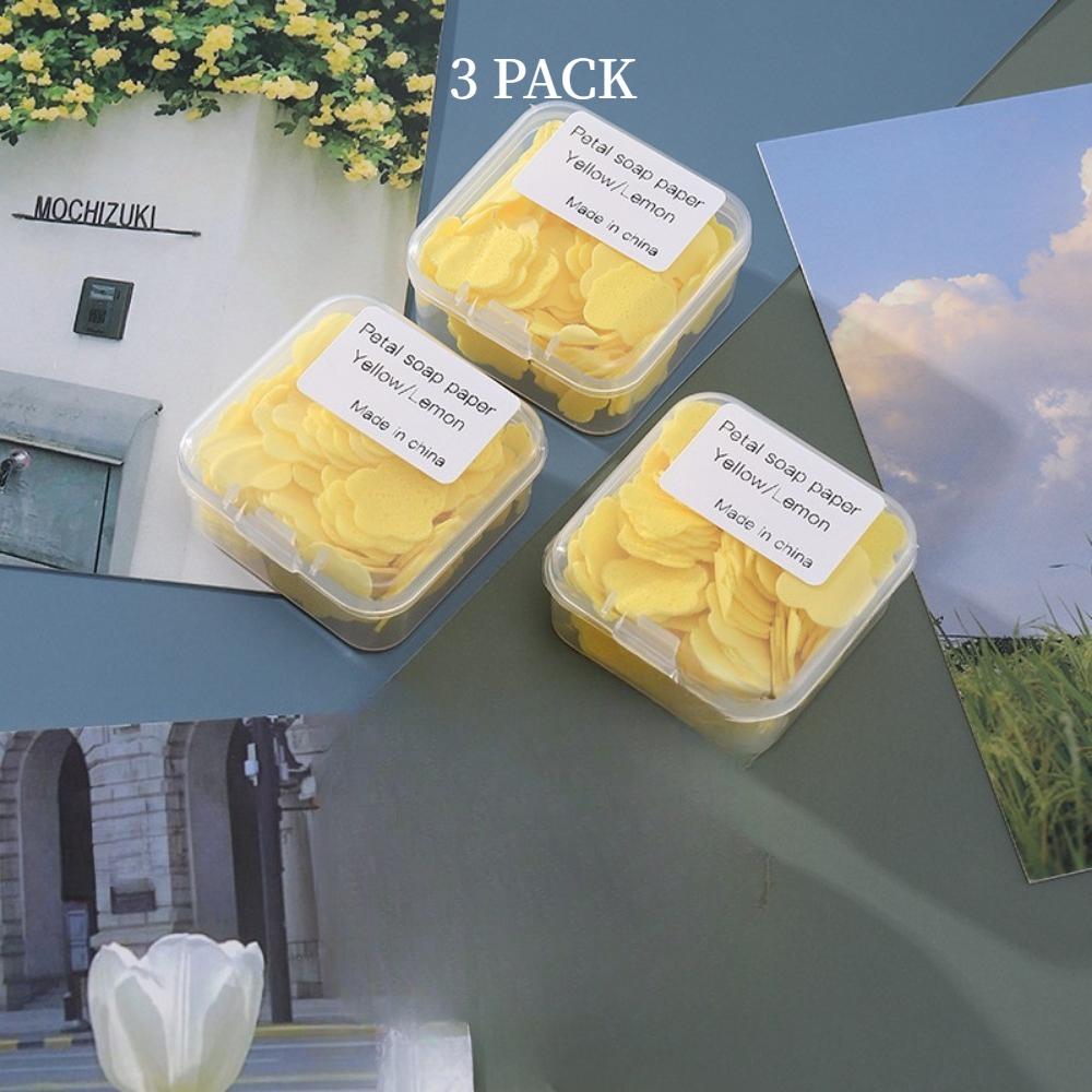 LOT DE 3 Fleurs de Savon Parfumées Jetables Portables Pastilles de Savon Mini Boîte Étudiant Pastilles de Lavage des Mains pour Enfants Papier Savon Voyage