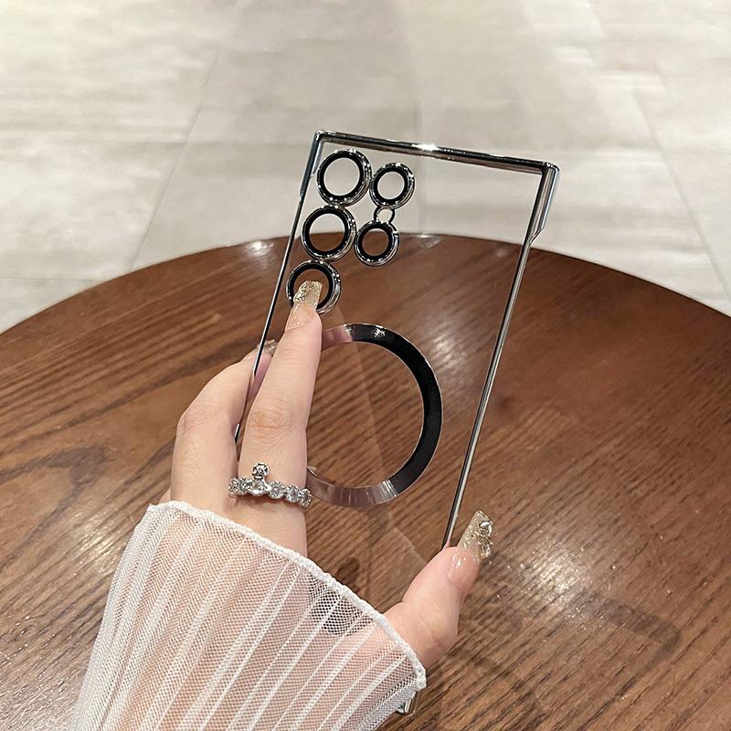 Luxury Plating Magnetic Case For Magsafe For Samsung Galaxy S24 Plus S23 S22 Ultra For Magsafe Wireless Charging Clear PC Cover