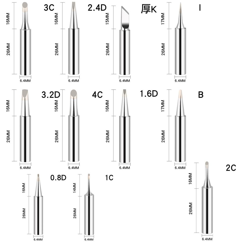 Pack Of 12 900M T Series Soldering Iron Tips Multiple Size Optimized Heat Distribution Suitable For 936 Welding Stations
