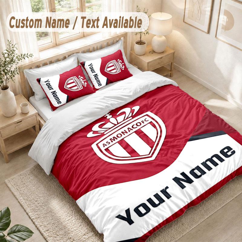 Custom Name Bedding Set 3 PiecesMonaco FC Print Duvet Cover + 2 Pillowcases Soft Bed Decor