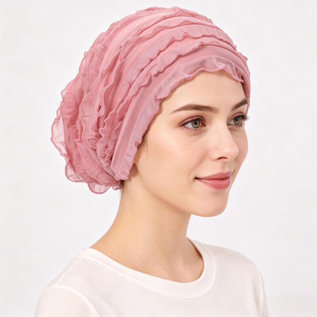 Solid Color Ladies Headscarf Hijab Caps Muslim Fashion Lace Mesh Breathable Turban Hat Soft Overhead Bald Head Cover Cap