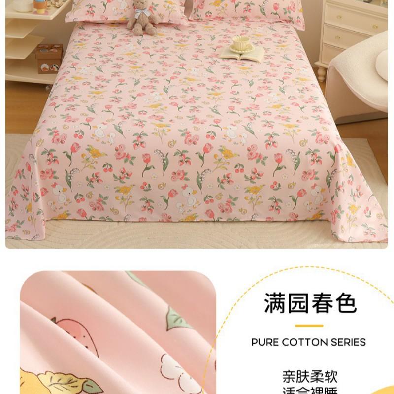 100% Cotton Single Bed Sheet Set Lightweight Breathable Student Dorm Bedding With Pillowcase Stripe