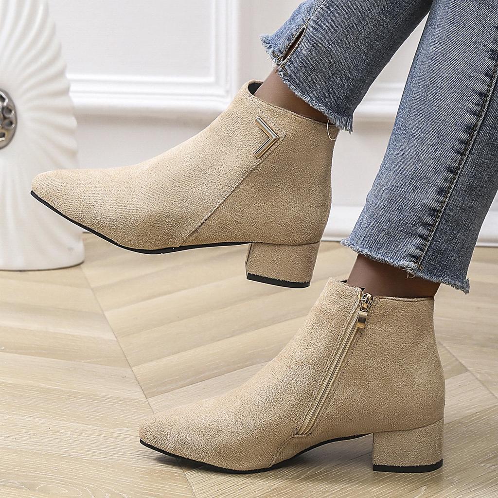 Fashion Women Boots Fashion Short Boots Women Autumn Winter New Thin Side Zipper Comfortable Boots Pointed Toe Thick Heel Shoes Women