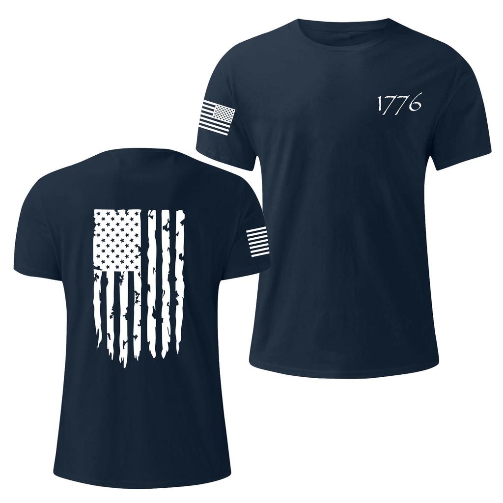 Męska Modna Codzienna Koszulka z Nadrukiem Dnia Niepodległości z Okrągłym Dekoltem i Krótkim Rękawem