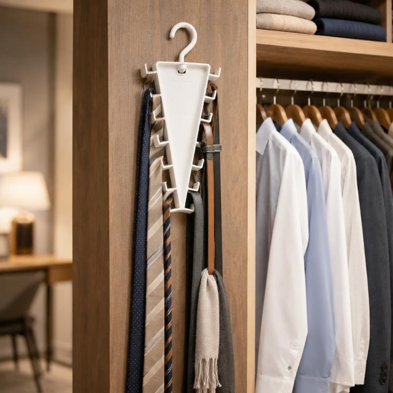 White Plastic Angled Hanger Holder for Closet Storage, Double Sided Rack for Scarves Belts and Daily Closet Rod Use