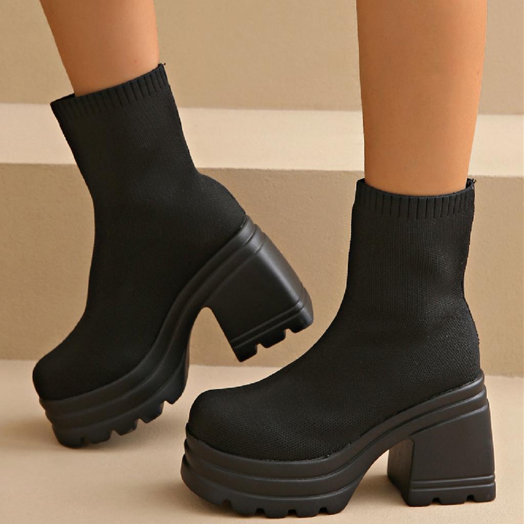 Brand Women Boots Platform Heels Lightweight Casual Shoes for Women Chunky Heels Block Heel Fashion Girls Sock Boots
