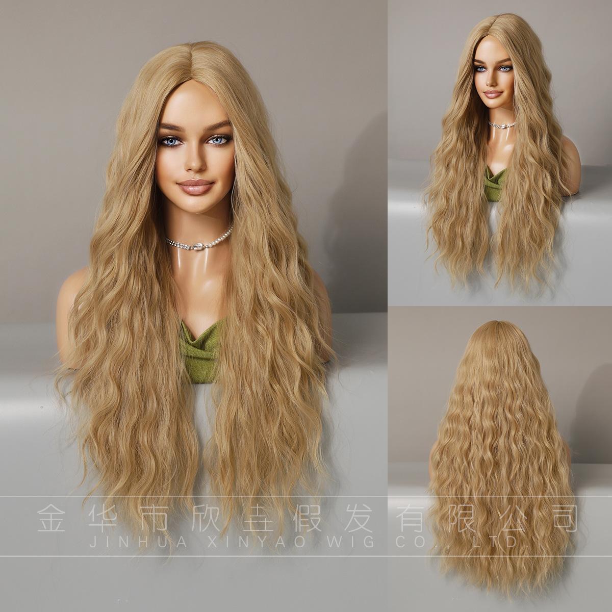 

Women’s 26-Inch Sand Blonde Curly Wig Middle Part Water Wave Kinky Curly Synthetic Wig золотий
