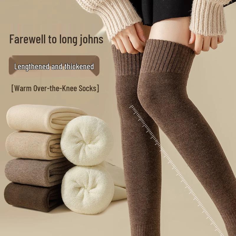 

Женские толстые флисовые носки выше колена с наколенниками - Теплые махровые чулки до бедра для осени/зимы One Size