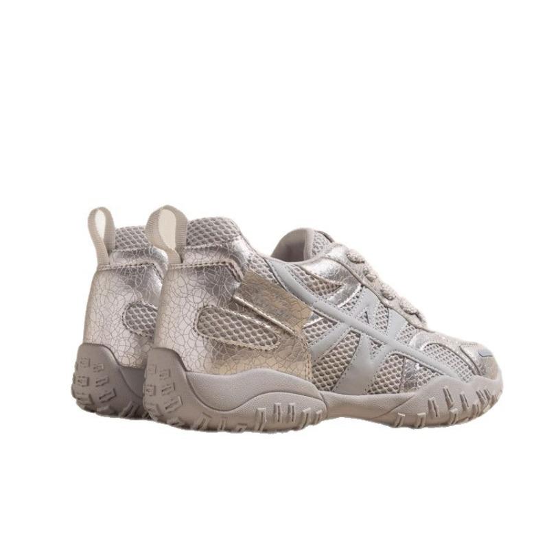 Small Inner Height-increasing Women's Shoes, Genuine Leather Women's Summer Breathable Mesh Casual Sports Board Shoes