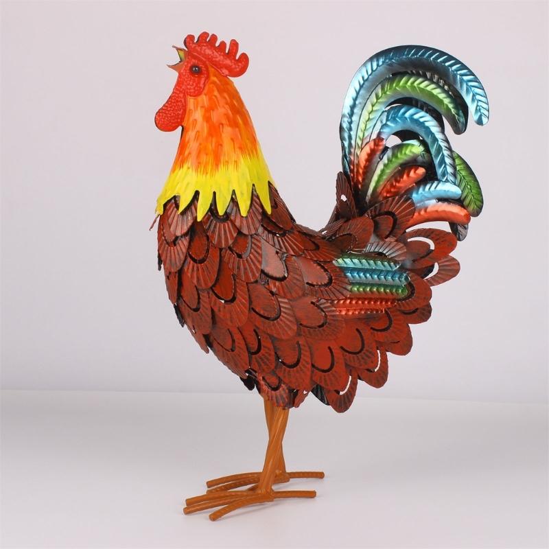 Chicken Statue Decors Rooster Sculpture Modern Art Table Centerpieces Crafts Metal Sculpture Gifts Lawn Ornaments