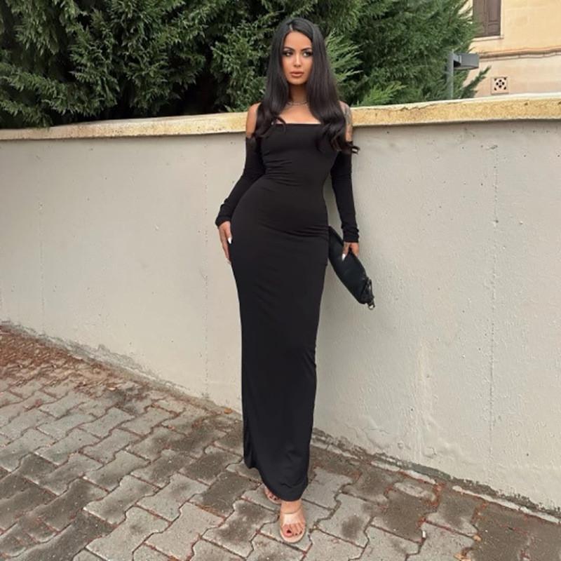 Seksowna Sukienka Bodycon Odkrywająca Ramiona Z Rozcięciem Na Nocne Wyjście Do Klubu