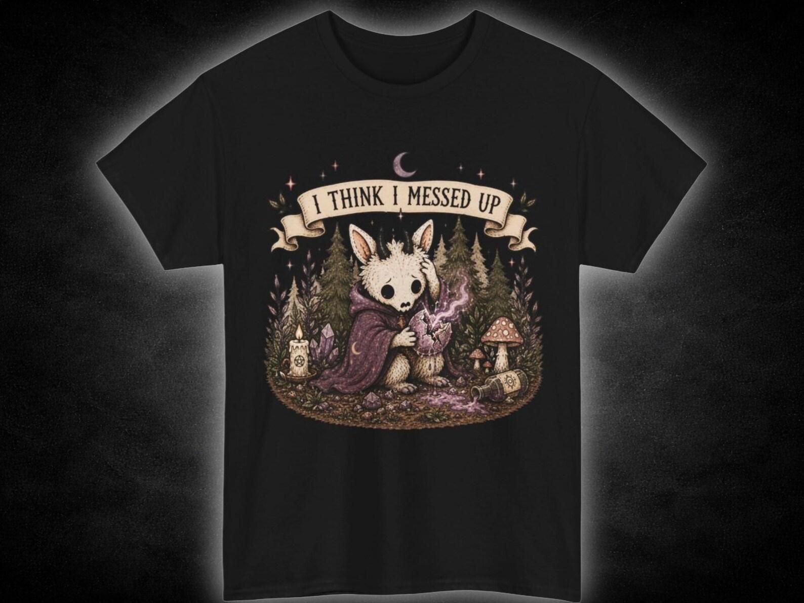 I Think I Messed Up fox illustration T-Shirt | woodland, mushrooms, whimsical XL