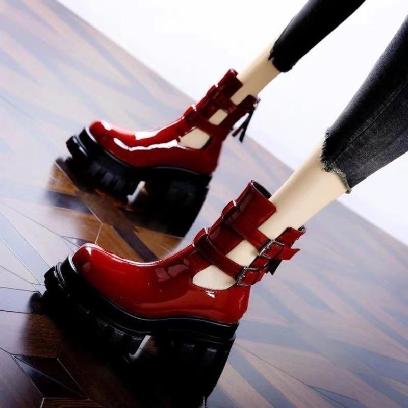 Fashion Platform Platform High-heeled Hollow Fashion Boots 2025 Spring and Summer New Double Belt Buckle British Style