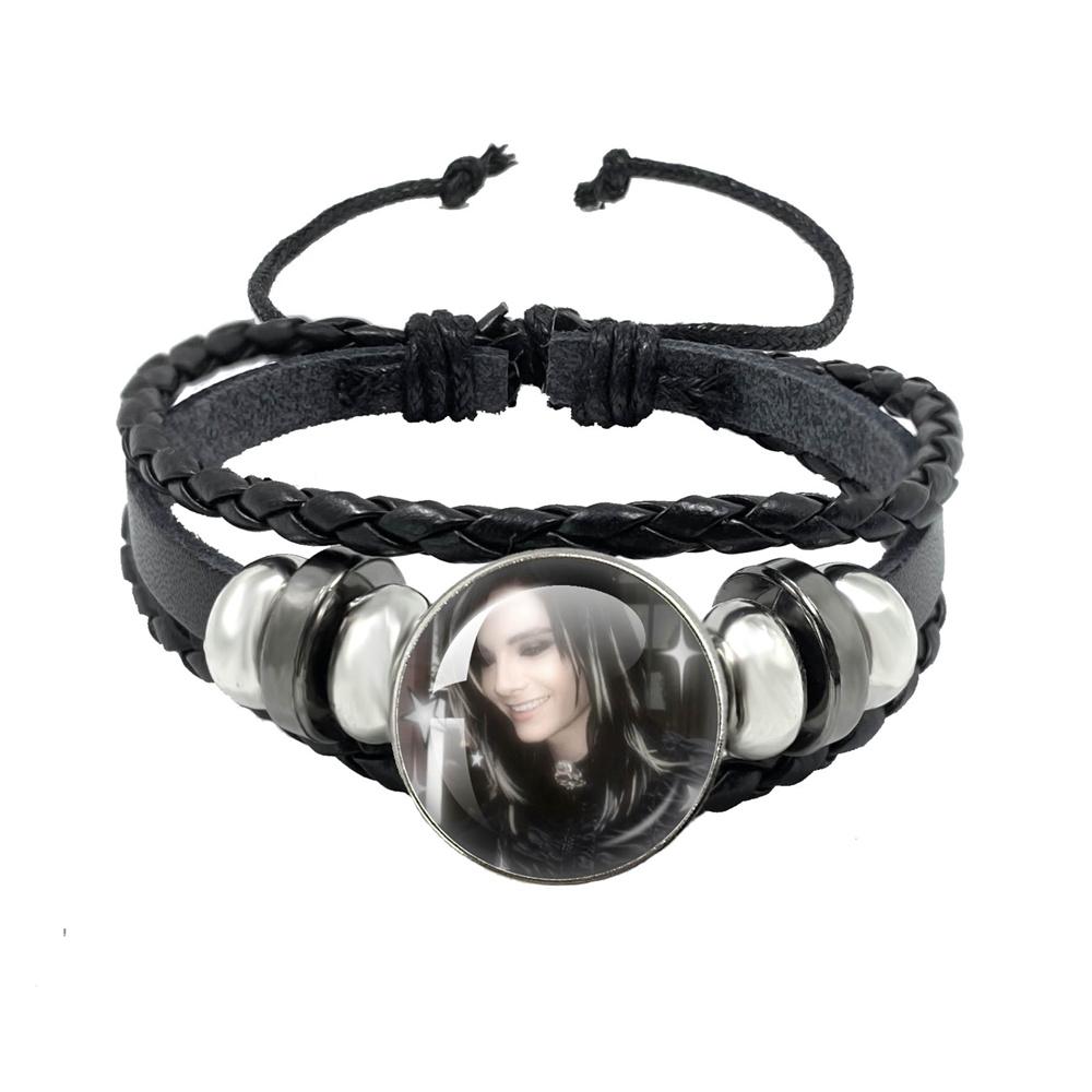 

Popular Retro Rock Band Black Rope Button Glass Cabochon Leather Bracelet Jewelry Fans 28