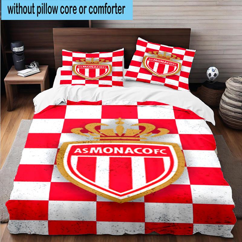 3pcs Monaco Football club Printed Bedding Set Duvet Cover Closure Includes 1 Duvet Cover & 2 Pillowcases Bedding Sets Home Decor Gifts