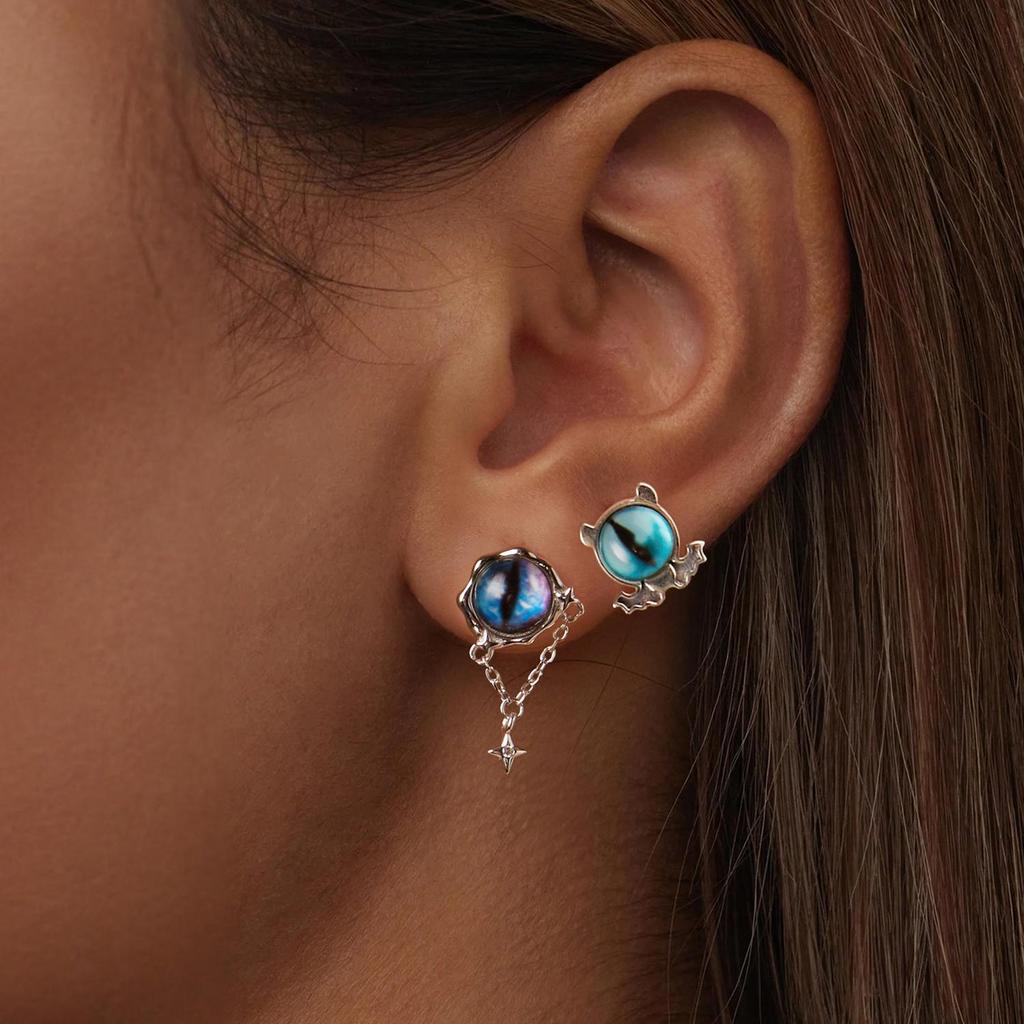 Vintage Sex Demon Eyes Stud Earring S925 Sterling Silver Oxidized Halloween Earrings