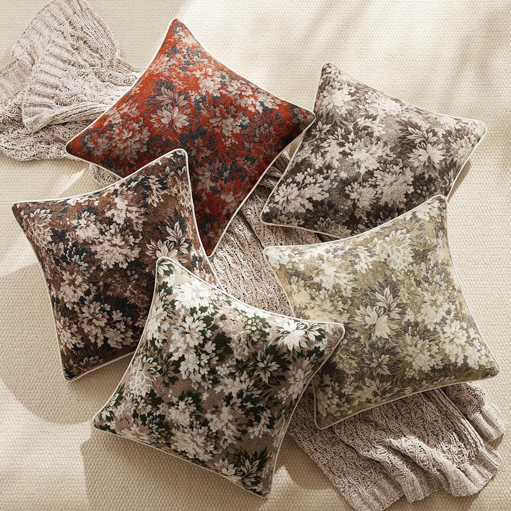 Retro Floral Throw Pillow Cover Cojines 45X45 Chenille Yarn-Dyed Jacquard Square Pillowcase Decoration Sofa Cushion Covers