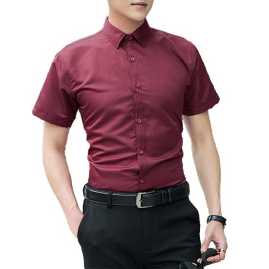 Men Summer Dress Shirt Slim Fit Short Sleeve Shirt Turn-Down Collar Button Up Shirt for Office Date Business Wear