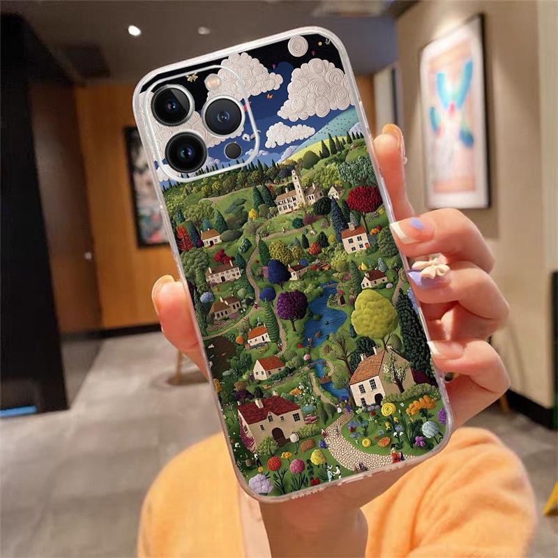 Phone Case For Iphone 17 16 Pro Max 15 14 13 Pro Max 17 Air 15 16 Pro 15Plus Cozy Crochet Winter Village Art